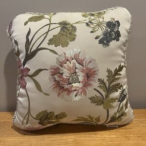 Croscill Daphne Throw Pillow Square Embroidered Beige‎ Floral 17x17"